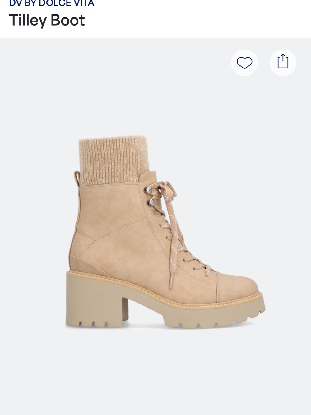 DV by Dolce Vita Tilly Boot. Knit Cuff, Zip-Up Heeled Boots in Sand Beige